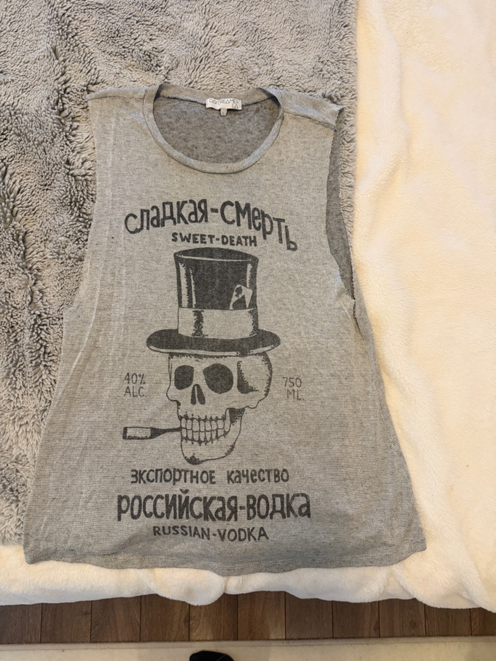 Daydreamer Gray Ribbed Crewneck Top